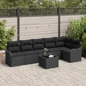 7-osaline modulaarne aia diivanikomplekt, must polürotang, 6-kohaline