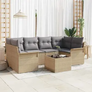 7-osaline modulaarne aiamööbli diivanikomplekt, beež polürotang