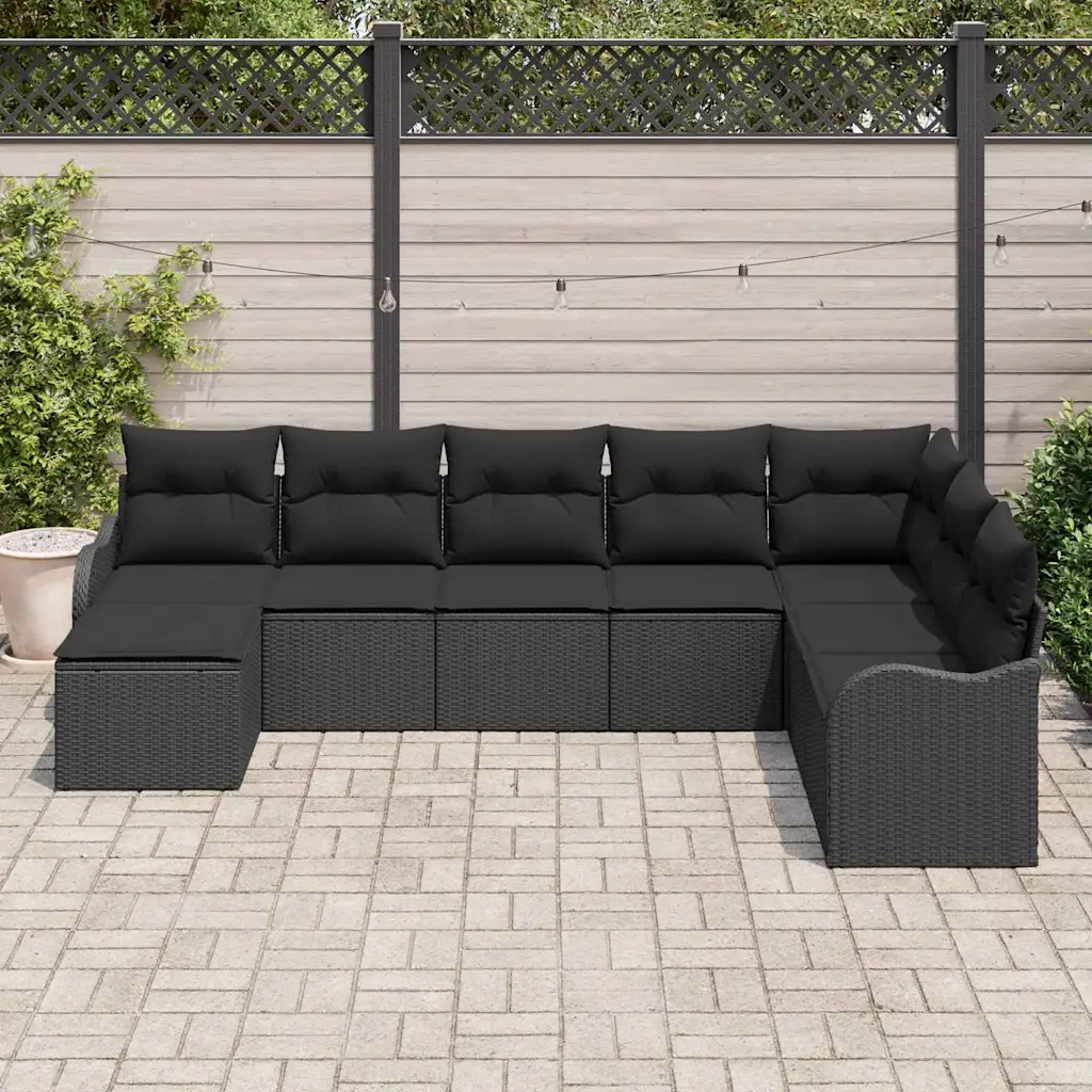 8-osaline modulaarne aia diivanikomplekt lauaga, must polürotang, 8 istekohaga