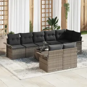 9-osaline modulaarne aiadiivanite komplekt hallide patjadega, polürotang, reguleeritava lauaga, 8 istekohta