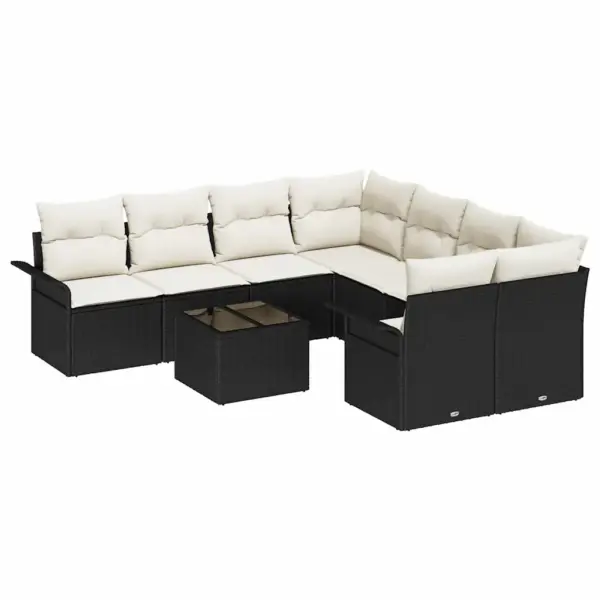 9-osaline modulaarne aiamööbli diivanikomplekt, must polürotang - 2