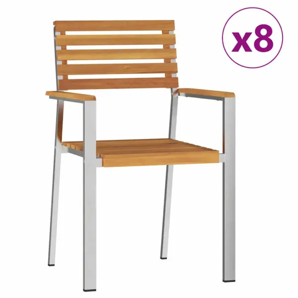 9-osaline aiamööbli komplekt, akaatsiapuidust laud ja 8 tooli, roostevaba terasraam, laud 200 x 90 cm - 6