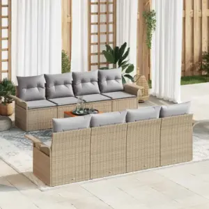Modulaarne aiamööbli komplekt patjadega, 9-osaline beež polürotang, 8 istekohaga