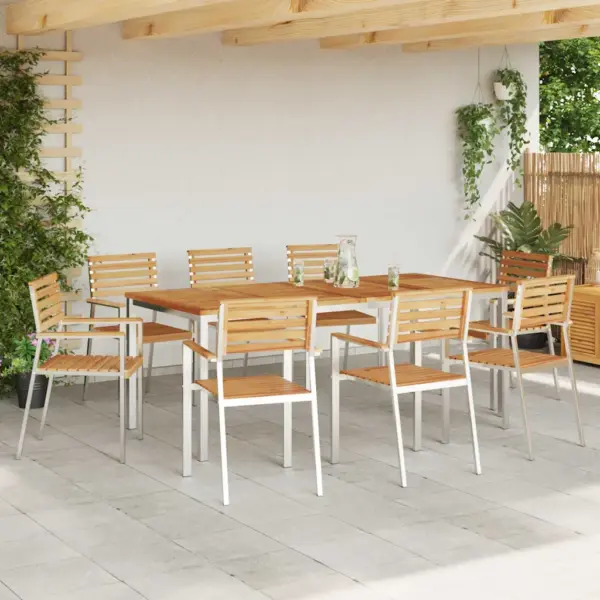 9-osaline aiamööbli komplekt, roostevaba teras ja puit, laud 200 x 90 cm - 4
