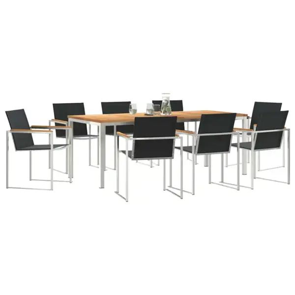 9-osaline aiamööbli komplekt, puidust laud ja roostevaba terasraam, tiigipuidust käetugedega, laud 200 x 90 cm - 3