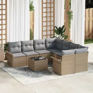 9-osaline modulaarne aiadiivanite komplekt, beež polürotang, 242,5 x 234 x 85 cm