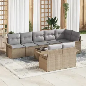 9-osaline modulaarne aiamööbli diivanikomplekt patjadega, beež polürotang