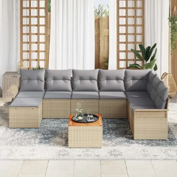 9-osaline aiamööbli komplekt hoiukastidega, beež polürotang, laud 55 x 55 x 37 cm - 3