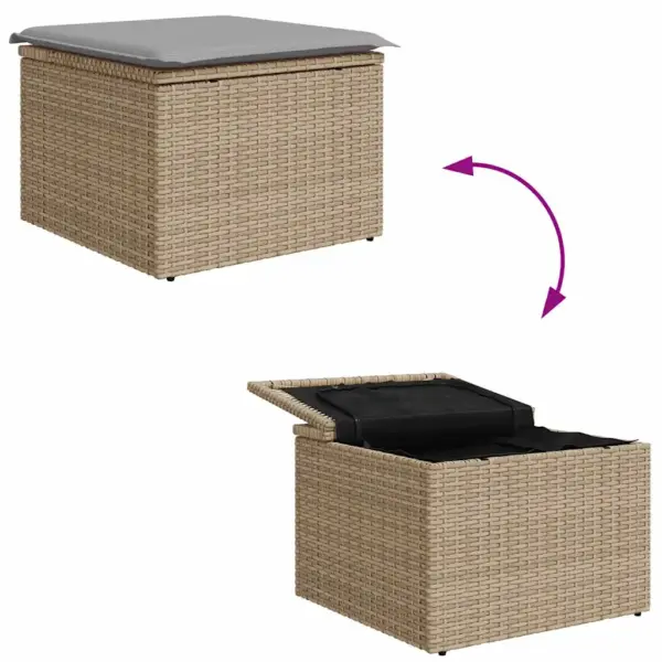 9-osaline aiamööbli komplekt hoiukastidega, beež polürotang, laud 55 x 55 x 37 cm - 10
