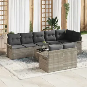 9-osaline modulaarne aia diivanikomplekt patjadega, helehall polürotang