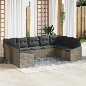 9-osaline modulaarne aiadiivani komplekt patjadega, hall polürotang, 289 x 178,5 x 85 cm