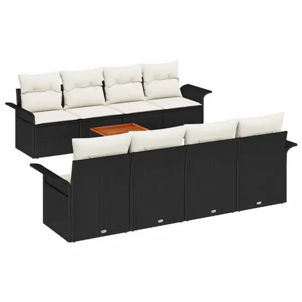 9-osaline modulaarne aiamööbli komplekt patjadega, must polürotang - 2