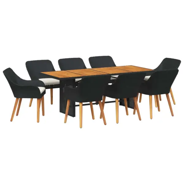 9-osaline aiamööbli komplekt patjadega, must polürotang, laud 190 x 80 cm - 2