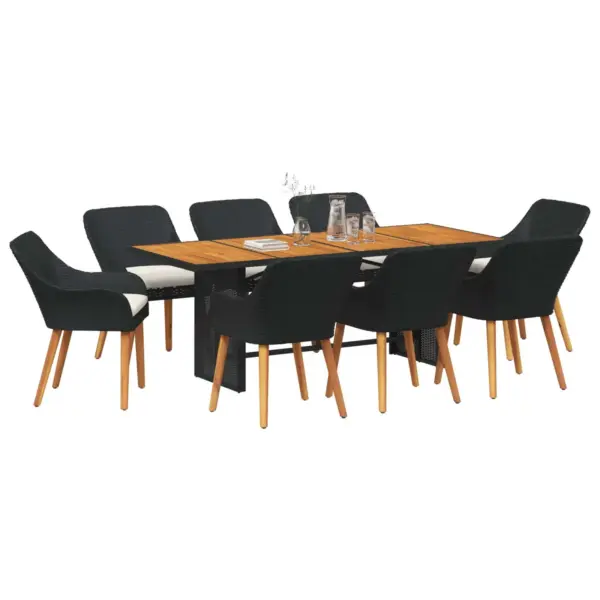 9-osaline aiamööbli komplekt patjadega, must polürotang, laud 190 x 80 cm - 3