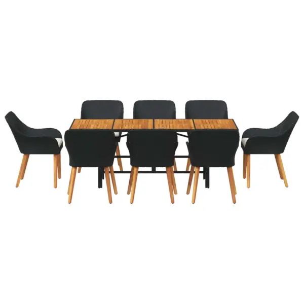 9-osaline aiamööbli komplekt patjadega, must polürotang, laud 190 x 80 cm - 7