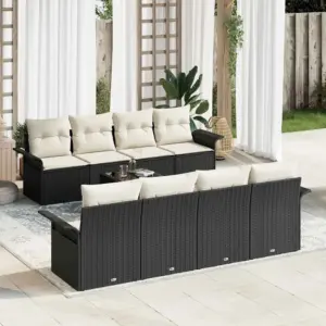 9-osaline modulaarne aia diivanikomplekt lauaga, must polürotang