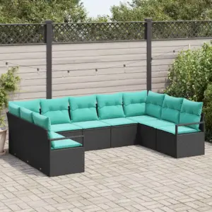9-osaline modulaarne aiamööbli diivanikomplekt patjadega, must polürotang, 289 x 177 x 85 cm