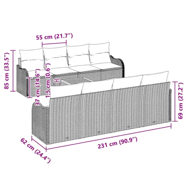 Aiamööbli diivanikomplekt 9-osaline patjadega, must polürotang, 8 istekohta - 8