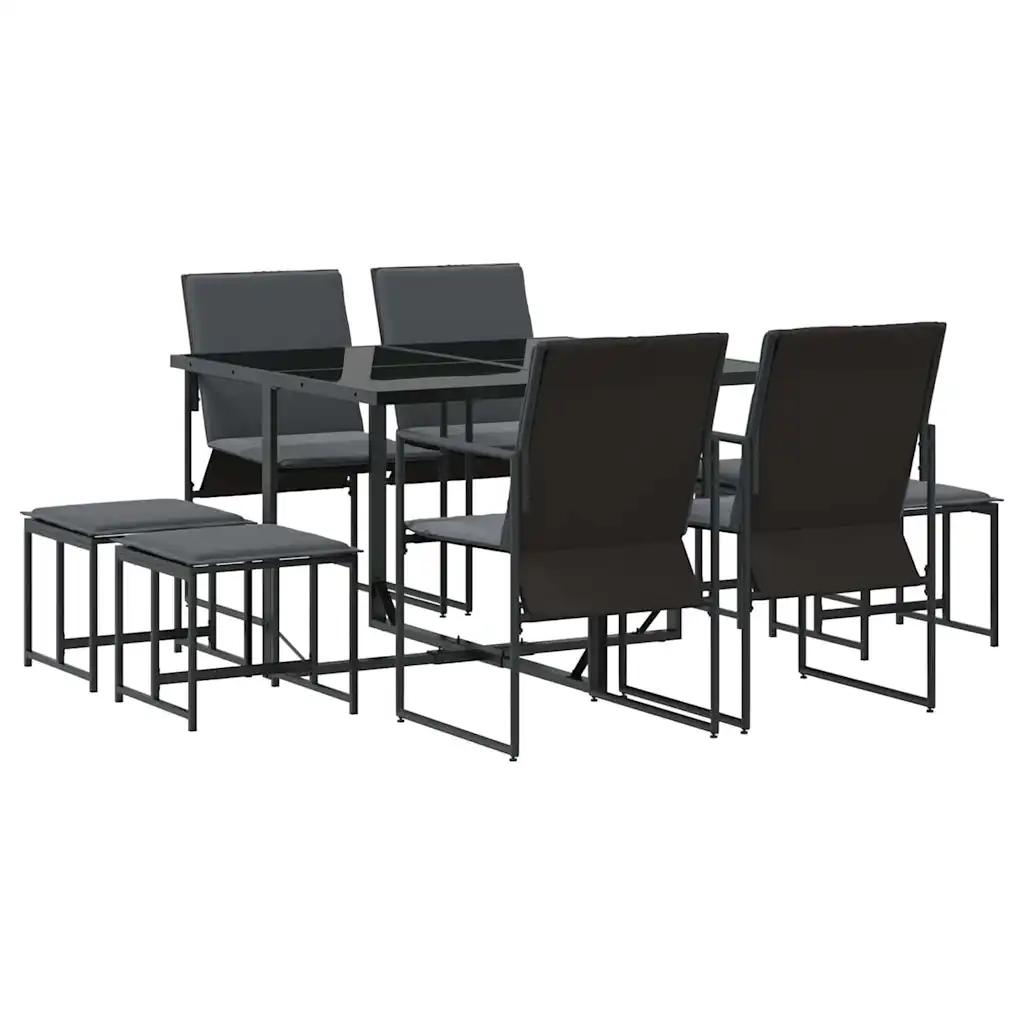 9-osaline mustast terasest aiamööbli komplekt padjadega, laud 110 x 107 cm, 4 tooli ja 4 aiataburetti