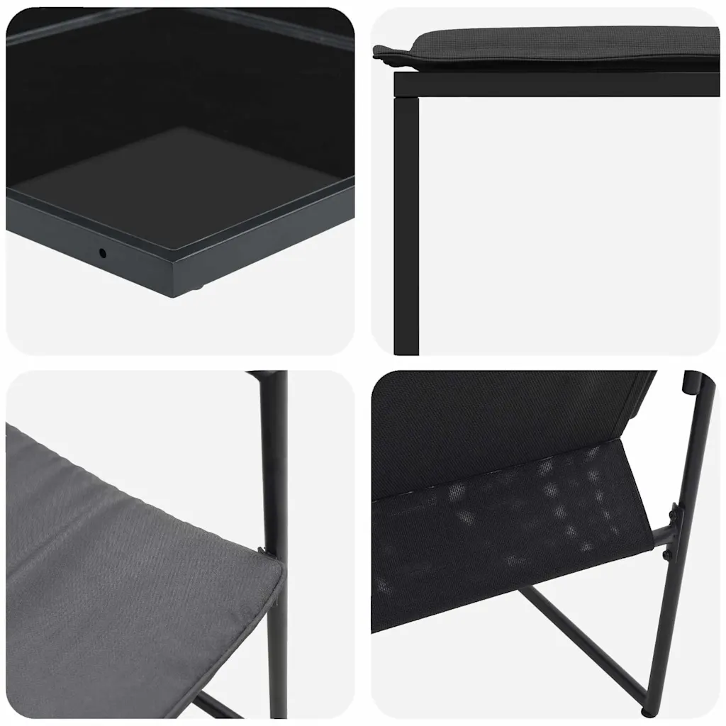 9-osaline mustast terasest aiamööbli komplekt padjadega, laud 110 x 107 cm, 4 tooli ja 4 aiataburetti
