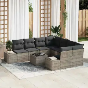 Modulaarne polürotangist aia diivanikomplekt patjadega, 9-osaline, 8 istekohta, hall