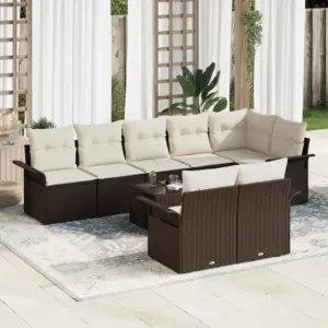 9-osaline pruun modulaarne aia diivanikomplekt patjadega, polürotang, 8 istekohta