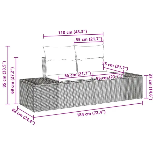 9-osaline modulaarne aiamööbli diivanikomplekt patjadega, pruun polürotang - 10