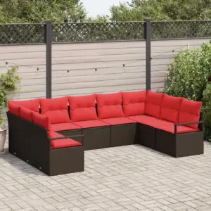 Modulaarne 9-osaline aiamööbli komplekt patjadega, pruun polürotang, kõrguse reguleeritava lauaga, diivan 289 x 177 x 85 cm