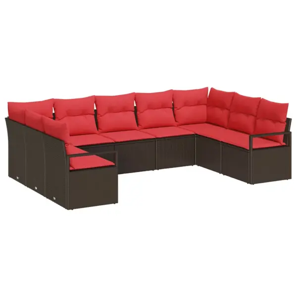 Modulaarne 9-osaline aiamööbli komplekt patjadega, pruun polürotang, kõrguse reguleeritava lauaga, diivan 289 x 177 x 85 cm - 2