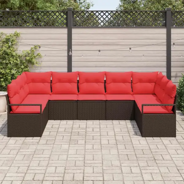 Modulaarne 9-osaline aiamööbli komplekt patjadega, pruun polürotang, kõrguse reguleeritava lauaga, diivan 289 x 177 x 85 cm - 3