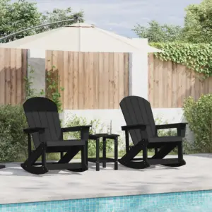 Adirondack kiiktoolide ja lauaga aiamööbli komplekt, 3-osaline, must HDPE, toolid 73,5 x 92 x 92 cm, laud 38 x 38 x 46 cm