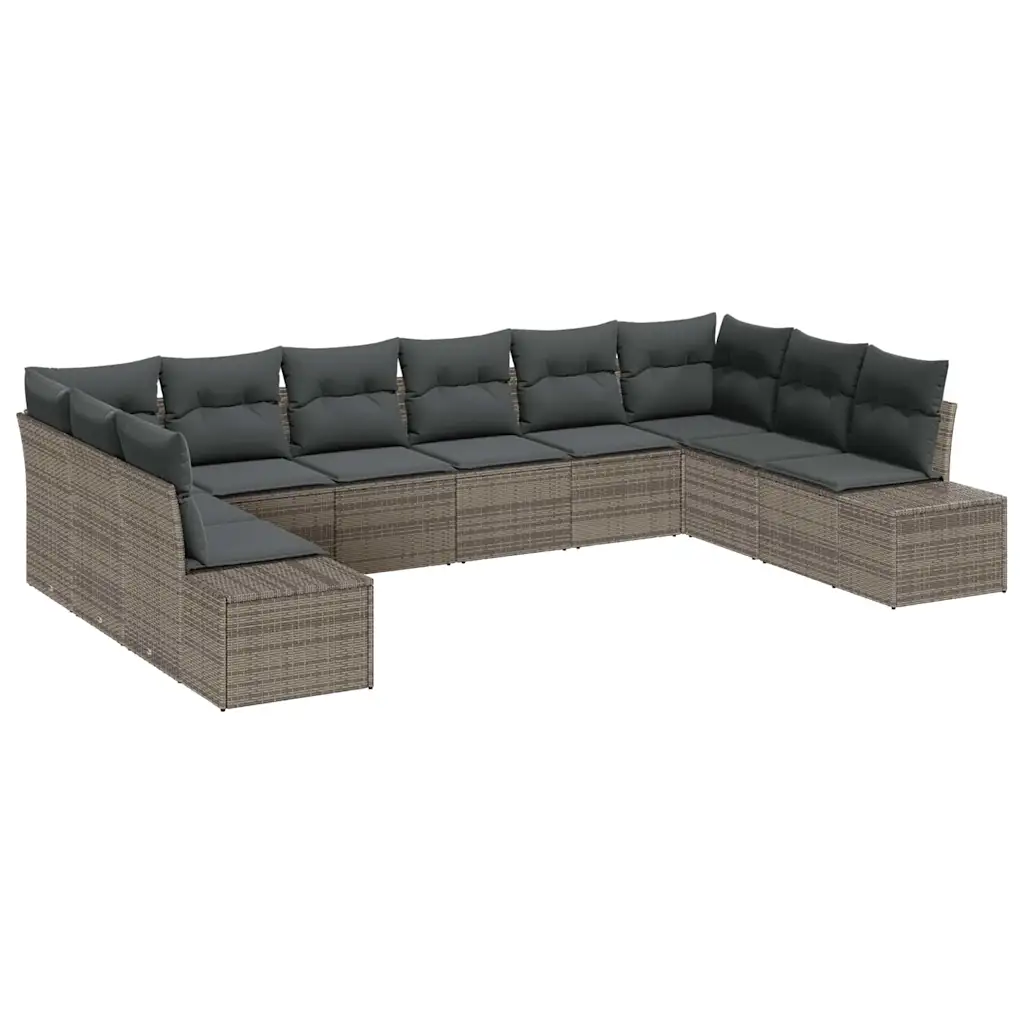 Modulaarne aiamööbli diivanikomplekt patjadega, 10 istekohta, hall polürotang, 344 x 209 x 69 cm