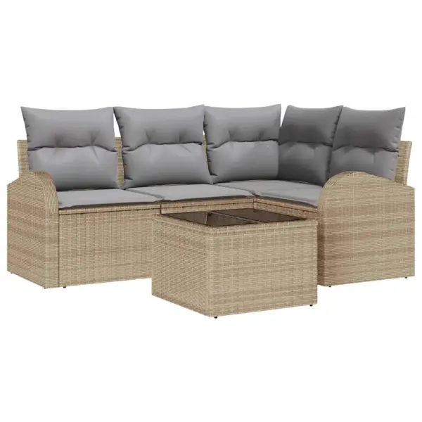 Modulaarne aia diivanikomplekt patjadega, 4-kohaline, beež polürotang, laud 55 x 55 x 37 cm - 2