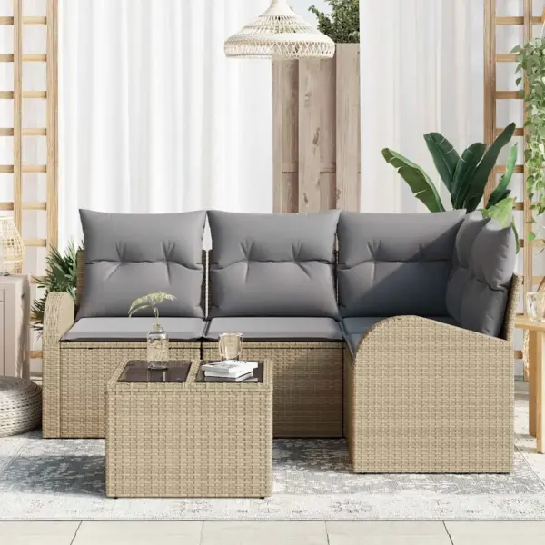 Modulaarne aia diivanikomplekt patjadega, 4-kohaline, beež polürotang, laud 55 x 55 x 37 cm - 3
