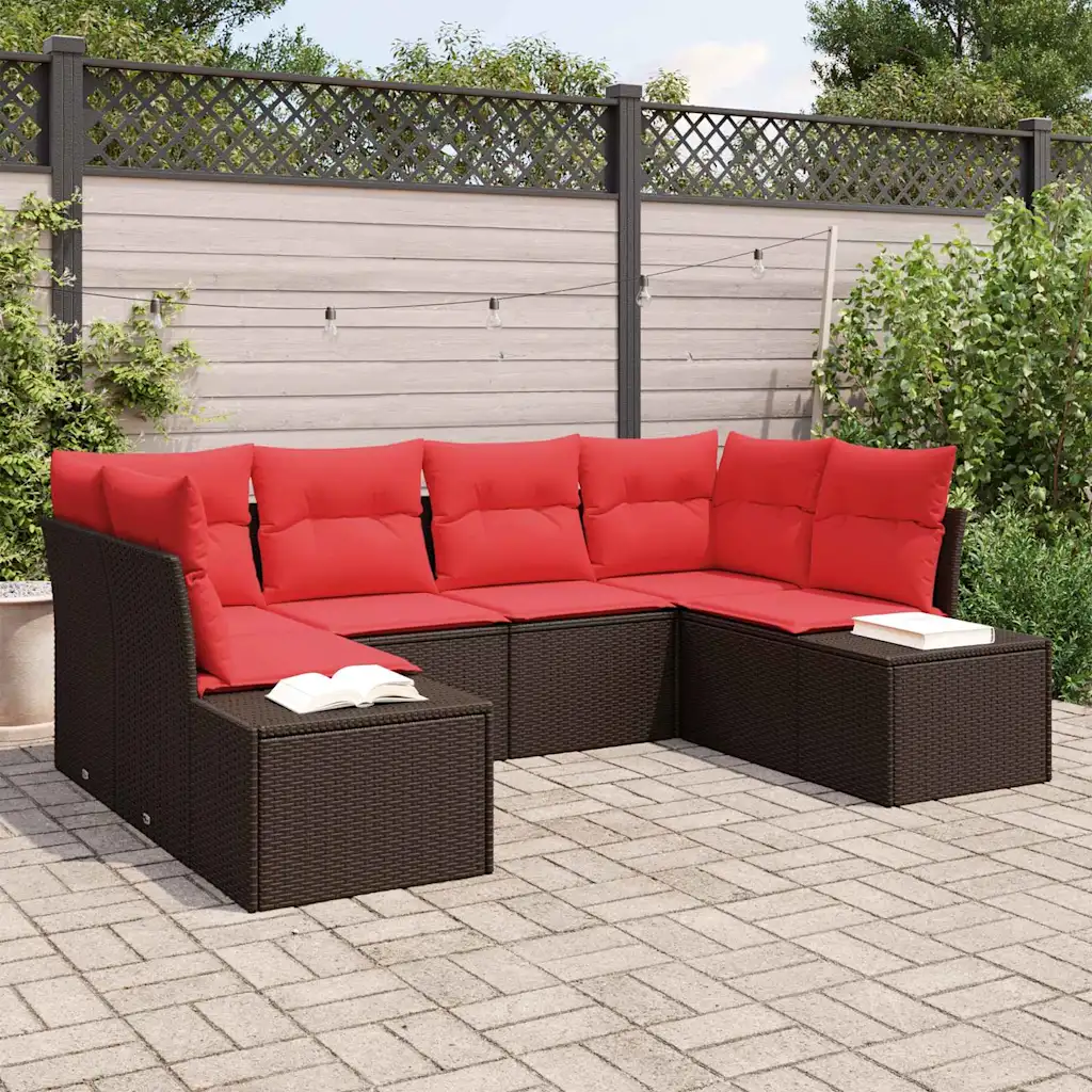 Modulaarne aiamööbli diivanikomplekt patjadega, 6 istekohta, pruun polürotang, 234 x 154 x 69 cm