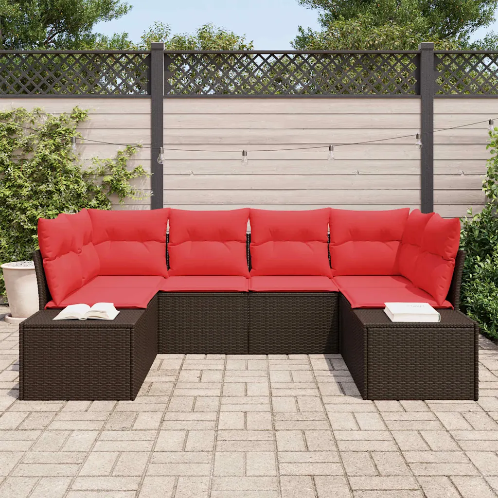 Modulaarne aiamööbli diivanikomplekt patjadega, 6 istekohta, pruun polürotang, 234 x 154 x 69 cm