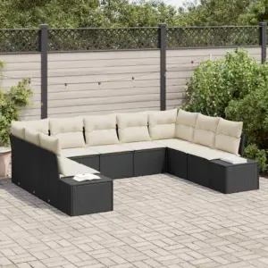 9-osaline modulaarne aiamööbli diivanikomplekt patjadega, must polürotang, 289 x 209 x 69 cm