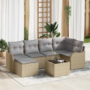 Modulaarne 7-osaline aia diivanikomplekt patjadega, beež polürotang