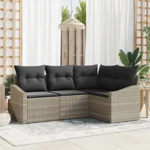 Modulaarne aiadiivanikomplekt patjadega, helehall polürotang, 4 osa, 5 istekohta