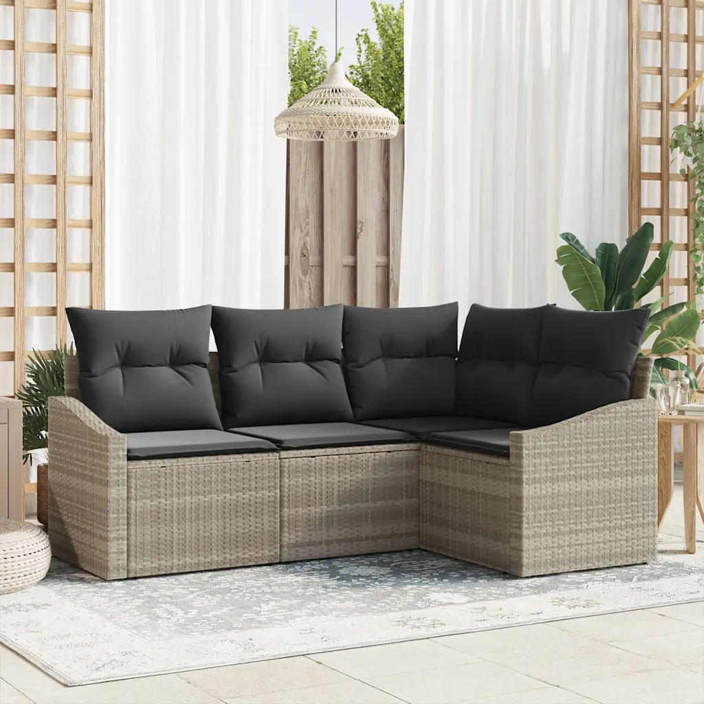 Modulaarne aiadiivanikomplekt patjadega, helehall polürotang, 4 osa, 5 istekohta