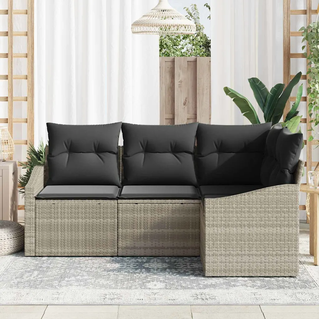 Modulaarne aiadiivanikomplekt patjadega, helehall polürotang, 4 osa, 5 istekohta