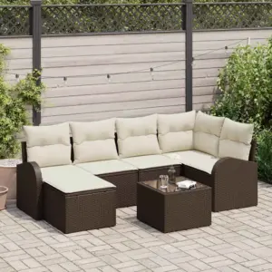 Aiamööbli diivanikomplekt, 7-osaline, pruun polürotang, modulaarne, 6 istekohaga