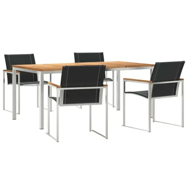 5-osaline aiamööbli komplekt akaatsiapuidust lauaga, roostevaba teras, 1 laud + 4 tooli, laud 180 x 90 cm - 2