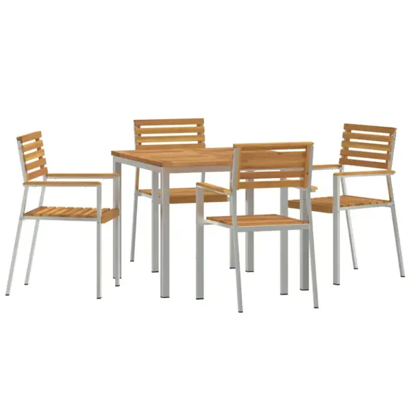 5-osaline aiamööbli söögikomplekt, akaatsiapuidust ja roostevabast terasest, laud 90 x 90 cm - 2
