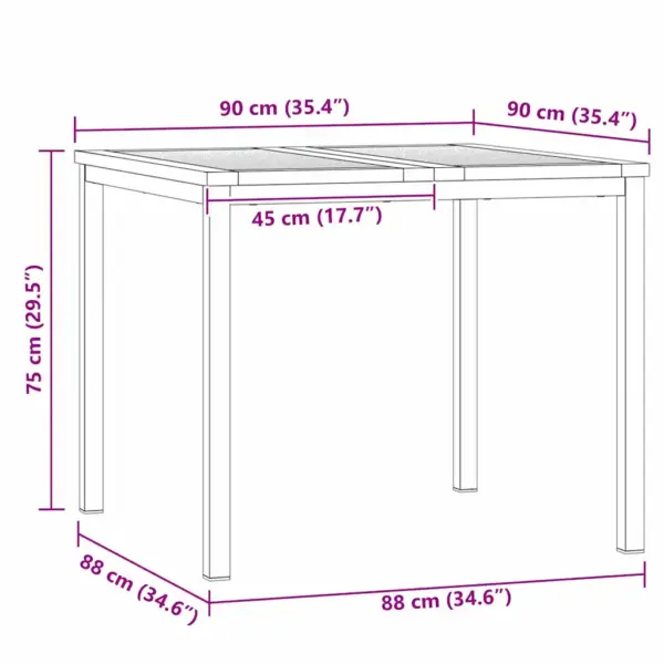 5-osaline aiamööbli söögikomplekt, akaatsiapuidust ja roostevabast terasest, laud 90 x 90 cm - 12