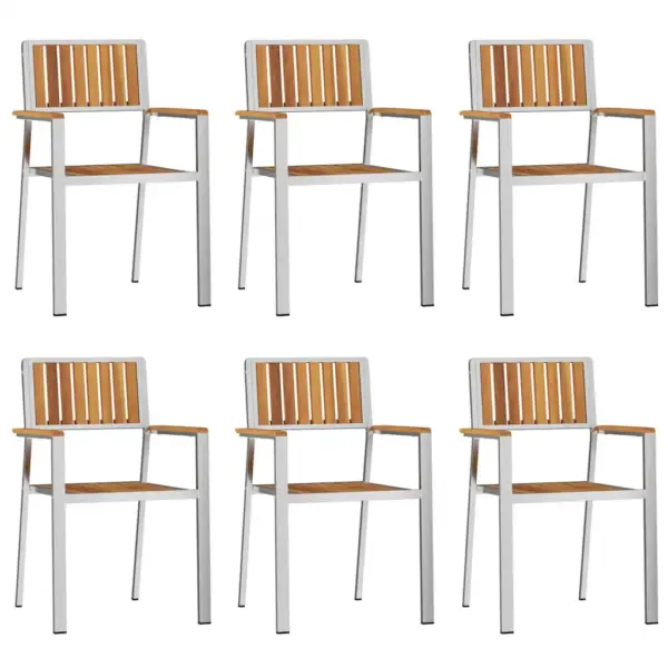 Aiatoolide komplekt 6 tk, akaatsiapuit ja roostevaba teras, 56 x 54,5 x 87 cm - 2