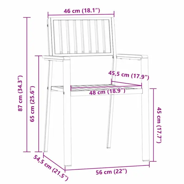 Aiatoolide komplekt 6 tk, akaatsiapuit ja roostevaba teras, 56 x 54,5 x 87 cm - 10