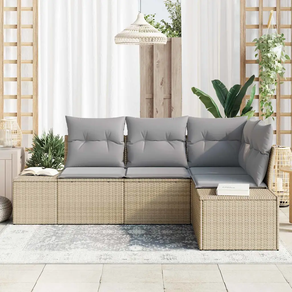 Modulaarne aiadiivanikomplekt, 4-osaline, beež polürotang, 209 x 154 x 85 cm