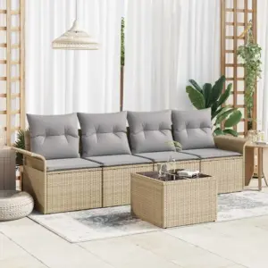 5-osaline modulaarne aiamööbli komplekt patjadega, hoiuruumiga, beež polürotang, 4-kohaline