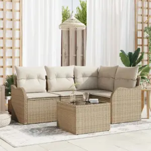 Modulaarne 5-osaline aiadiivani komplekt, beež polürotang, 4 istekohta